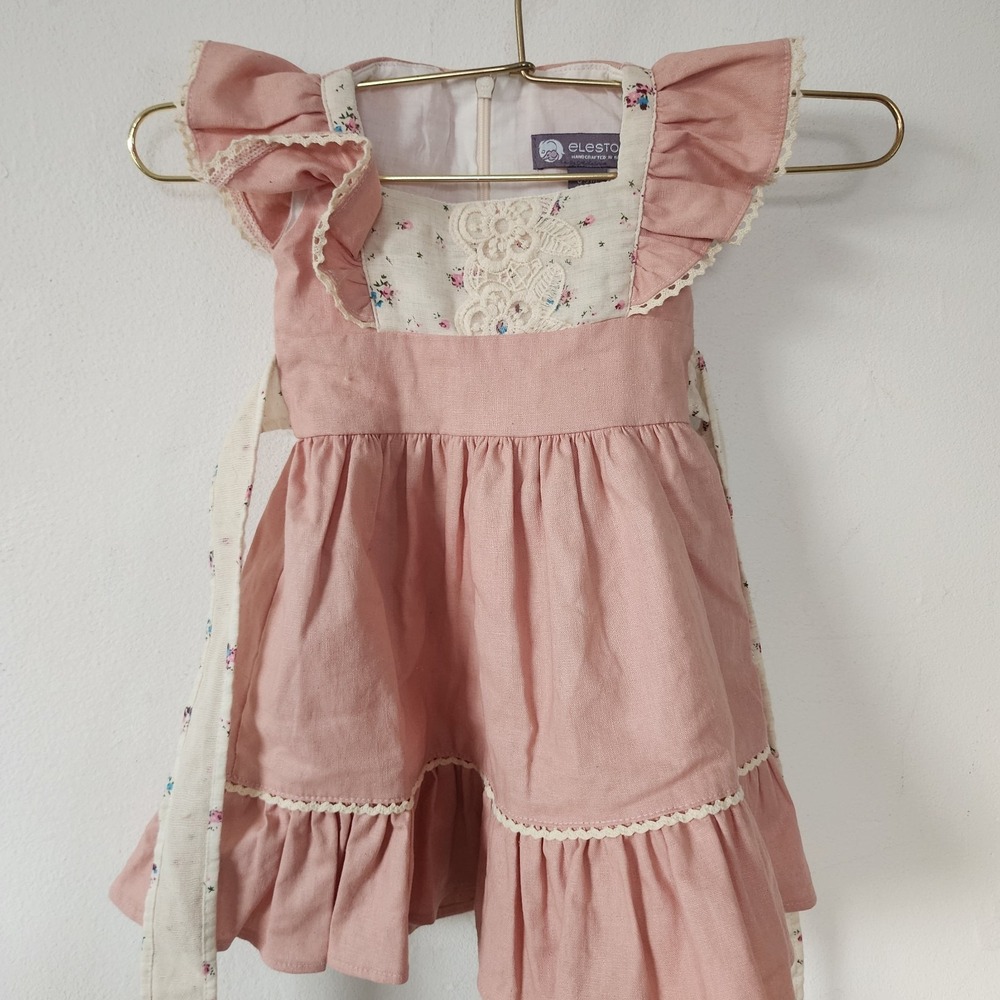 Elestory Baby Dress Pink 6-9 Months Bohemian Cottagecore Linen Cotton Blend USA
